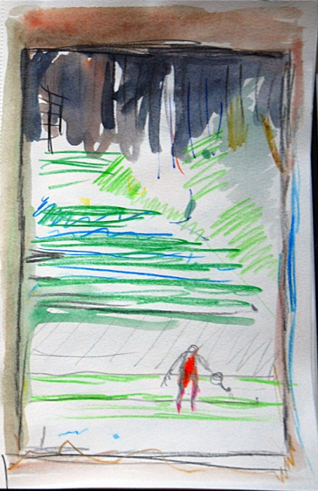 Mönch im Garten I, 14x21,6 cm, 2014