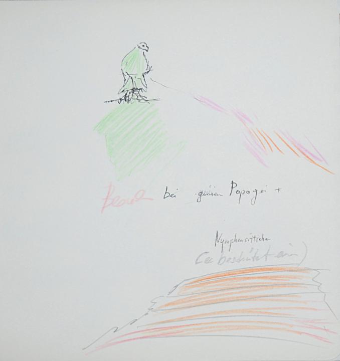 bei grünem Papagei, 19x20 cm, 2009